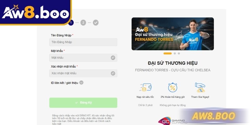 Đăng Ký AW8 Để Trải Nghiệm Giải Trí Hiện Đại, Hấp Dẫn 2 3 bước thao tác đăng ký tại AW8 chỉ 10s